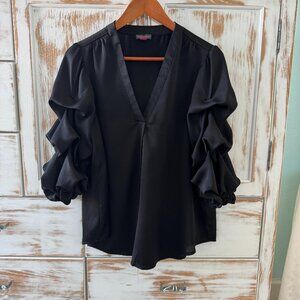 Black Ruffled 3/4 sleeve blouse